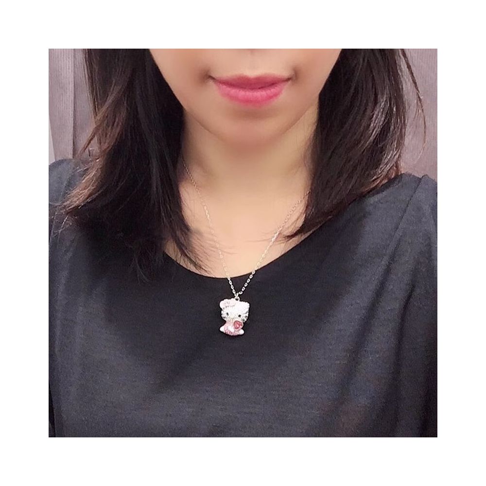 Austrian crystal Hello Kitty pink cute cat head heart necklace light luxury cat pink diamond pendant for women image 1