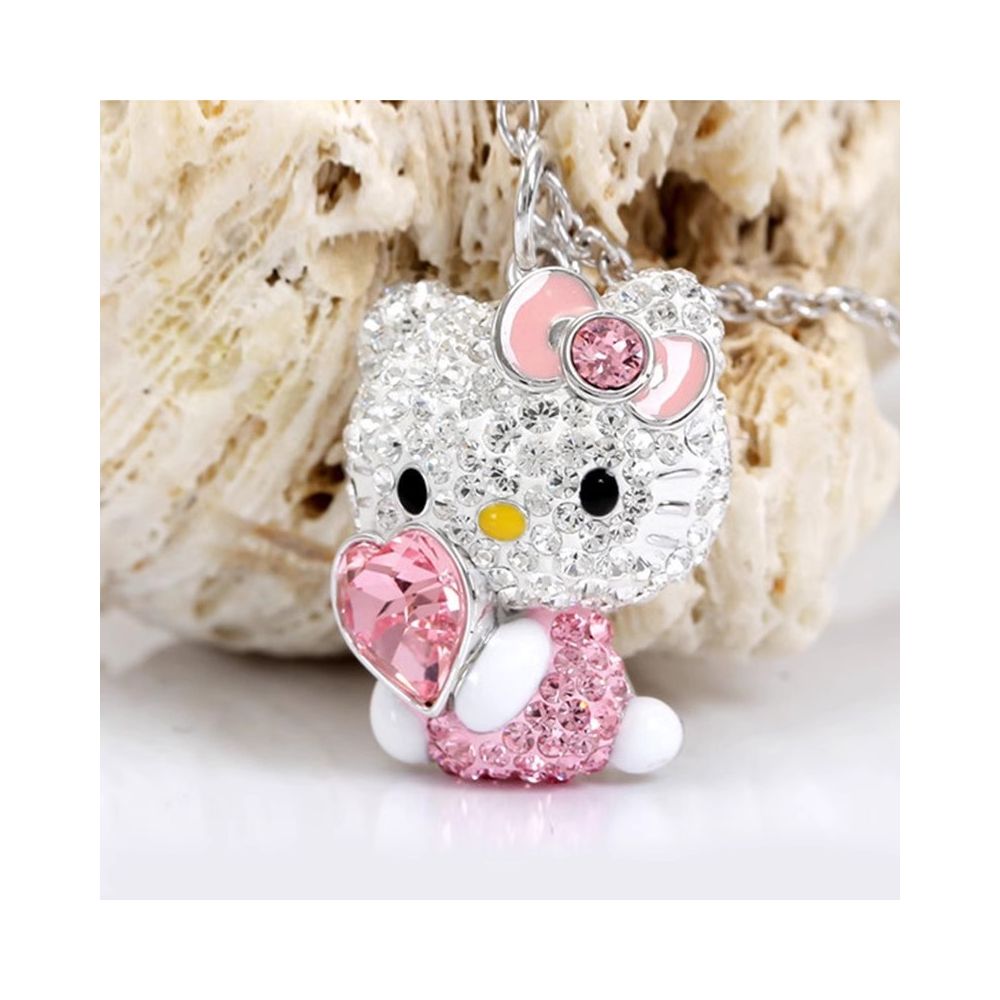 Austrian crystal Hello Kitty pink cute cat head heart necklace light luxury cat pink diamond pendant for women image 2