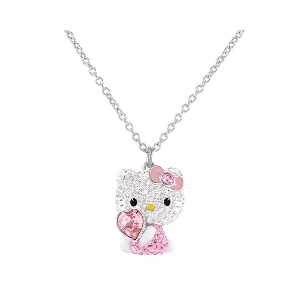 Austrian crystal Hello Kitty pink cute cat head heart necklace light luxury cat pink diamond pendant for women image 4