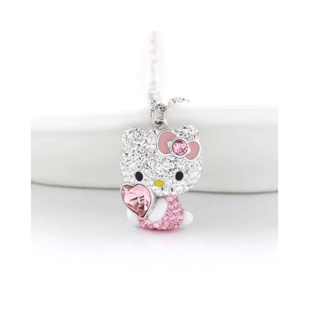 Toronto Exclusive: Hello Kitty Pink Austrian Crystal Heart Necklace – Cute Cat Head Pendant