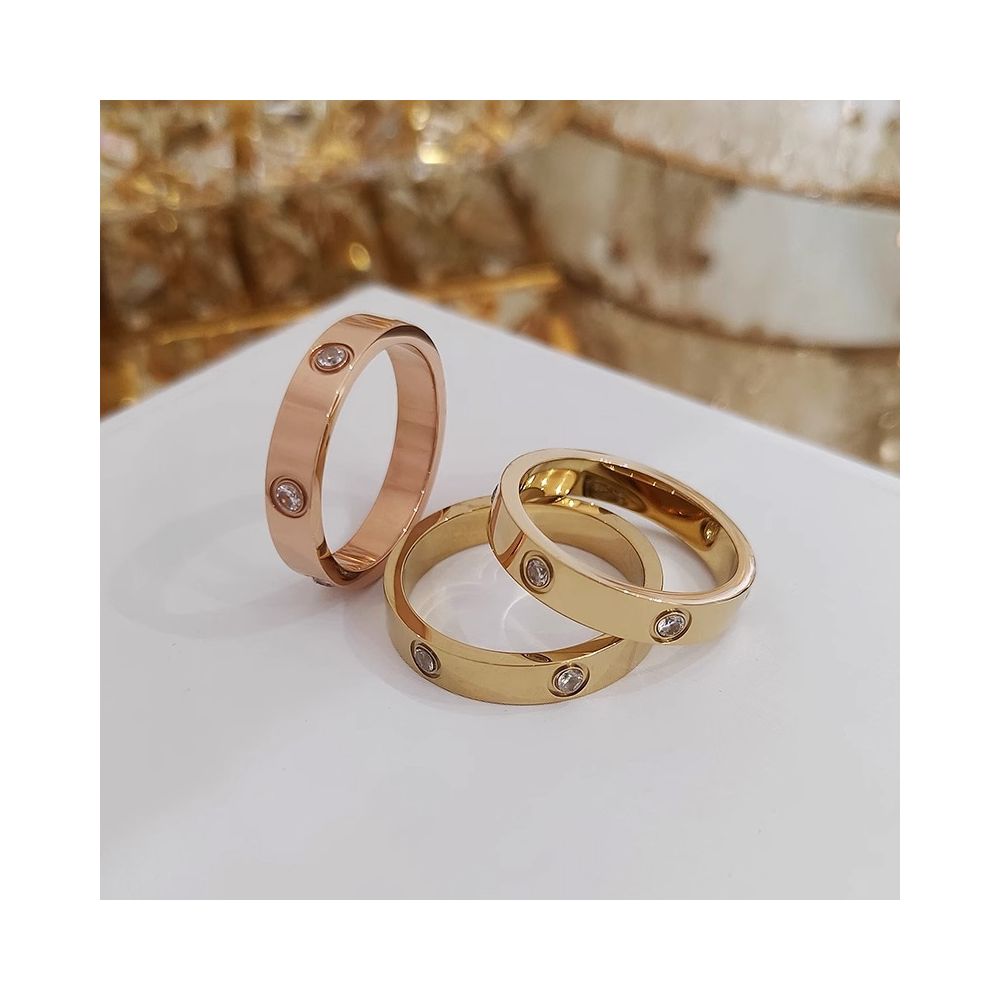 Korean style best selling ring with one stud full diamond titanium steel niche design light luxury rhinestone plain band couple rings image 1