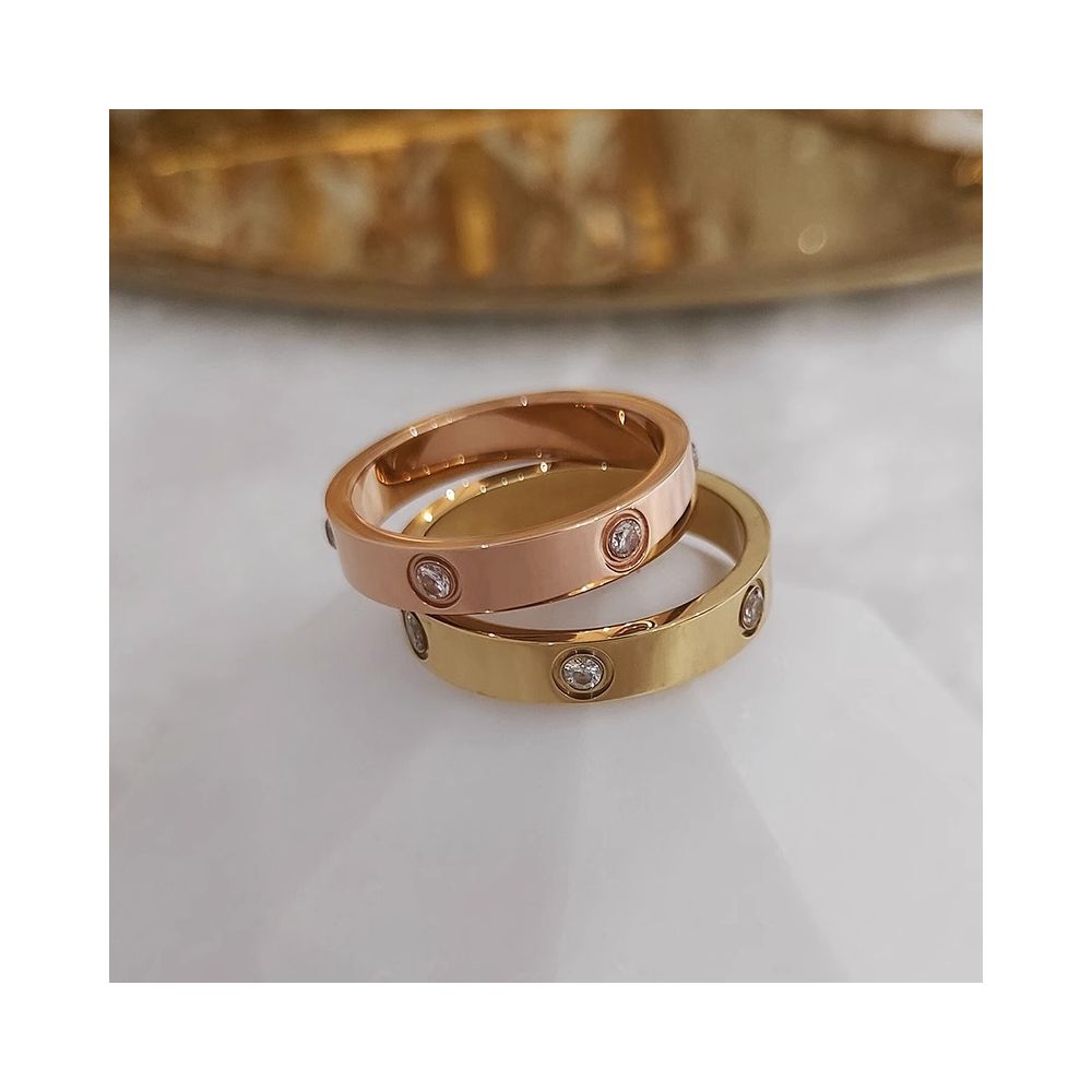 Korean style best selling ring with one stud full diamond titanium steel niche design light luxury rhinestone plain band couple rings image 2