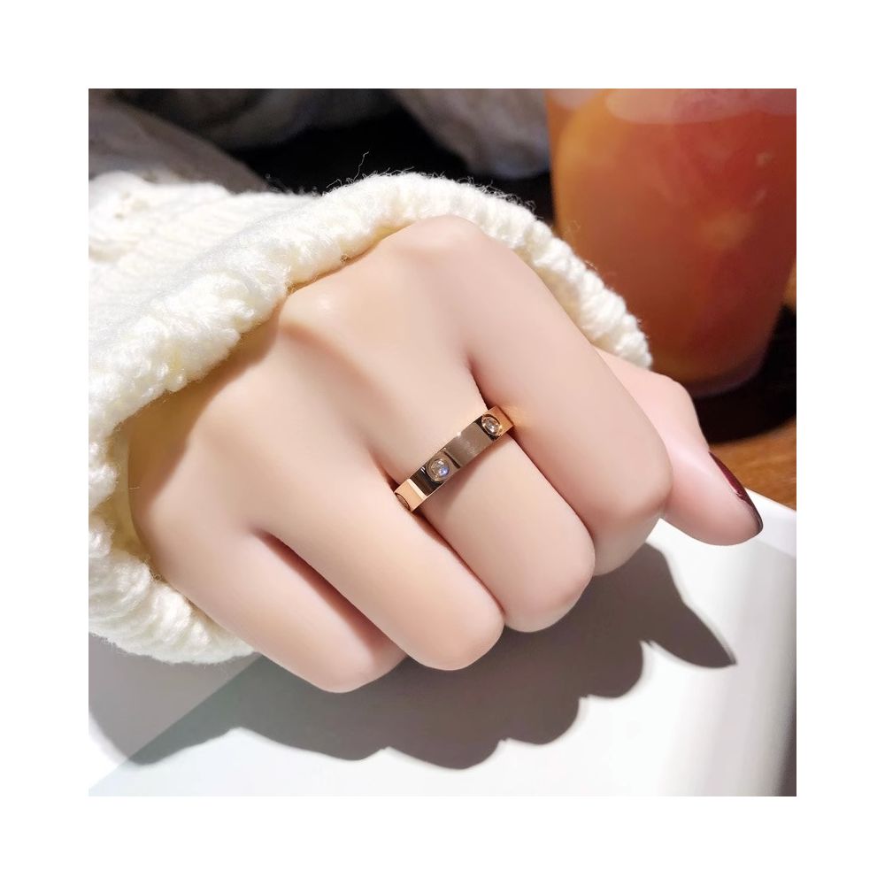 Korean style best selling ring with one stud full diamond titanium steel niche design light luxury rhinestone plain band couple rings image 3