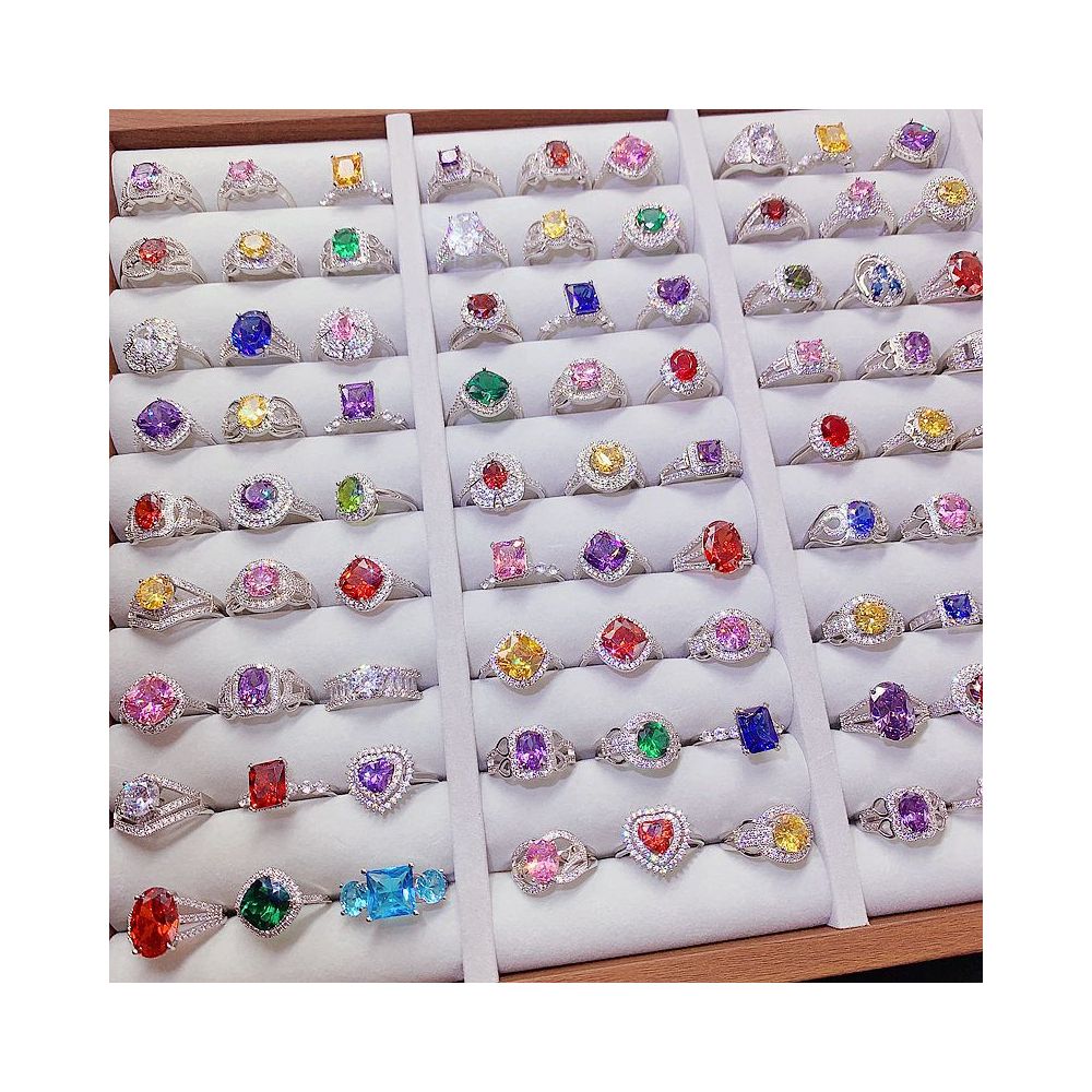 Colored gemstone ring luxurious and sophisticated plated with real gold high quality and color preserving colorful and super sparkly zircon ring geometric flower band image 0