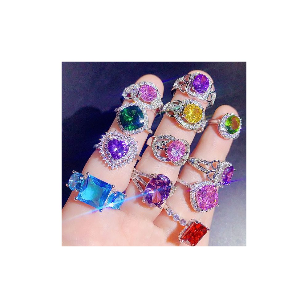 Colored gemstone ring luxurious and sophisticated plated with real gold high quality and color preserving colorful and super sparkly zircon ring geometric flower band image 1