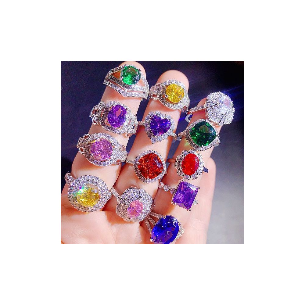 Colored gemstone ring luxurious and sophisticated plated with real gold high quality and color preserving colorful and super sparkly zircon ring geometric flower band image 2