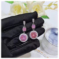 Super sparkly luxurious pink zircon necklace romantic cherry blossom pink diamond set long Argyle pink diamond stud earrings image 2