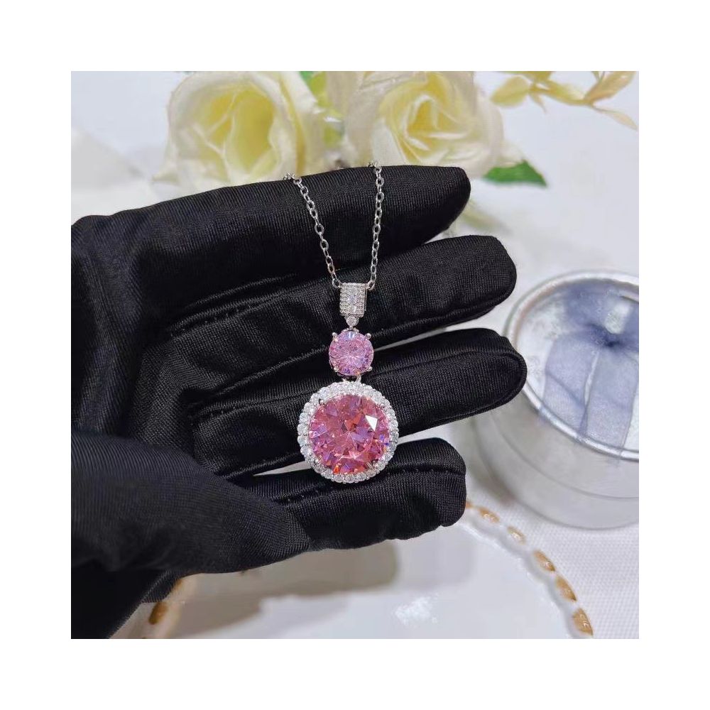 Romantic Cherry Blossom Pink Zircon Necklace & Earrings – Super Sparkly Diamond Set
