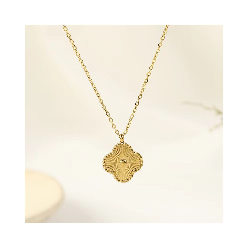 Colorfast and fade resistant lucky four leaf clover necklace bracelet earrings and stud earrings three piece set gold titanium steel necklace Instagram style image 2